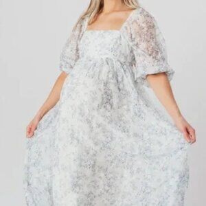 NWT Mona Maxi Dress with Smocking in Blue White - Bump Friendly